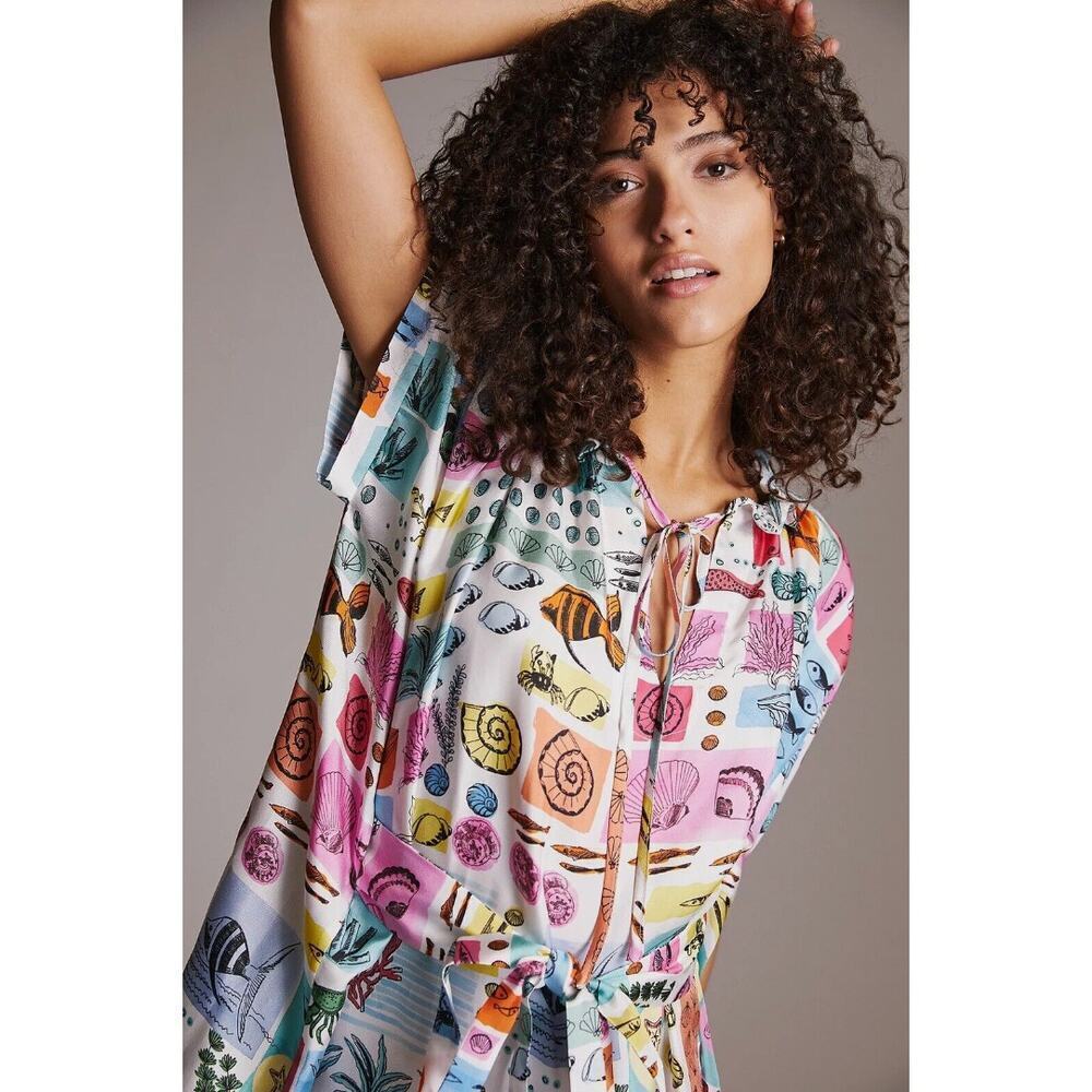 EUC $399 Anthropologie Beatrice B 100% Silk Sea Printed Mini Dress - Picture 3 of 9